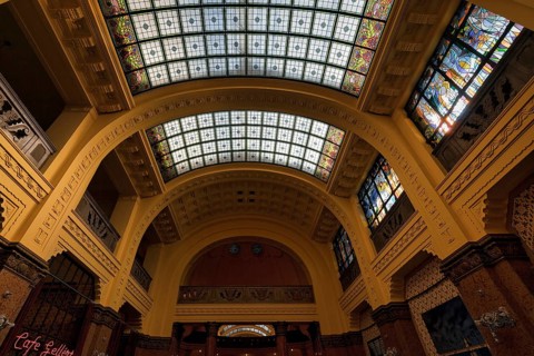 Vaulted ceiling with skylights