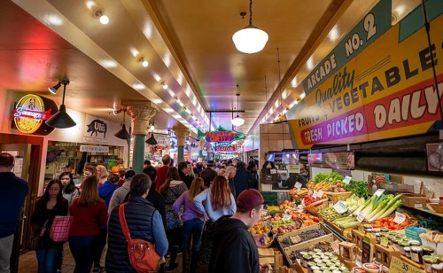 People in a market hall