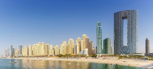 Dubai Jumeirah Beach JBR Beach Sea Marina Skyline Architecture Vacation Panorama in Dubai