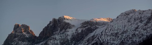 Evening light on snow-covered peaks