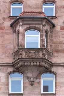 Sandstone bay window in neo-Renaissance style