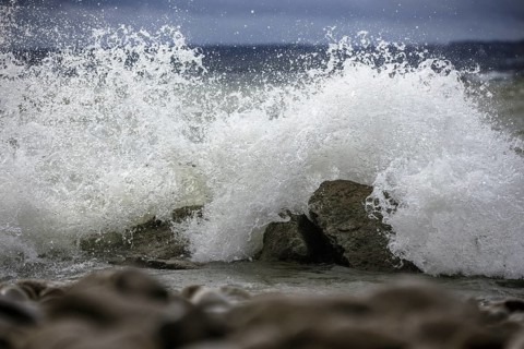 Storm Lolita raging on the stony shore in Hagnau