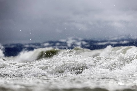 Storm Lolita raging on the stony shore in Hagnau