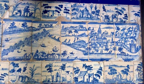 Blue painted tiles with the city of Seville