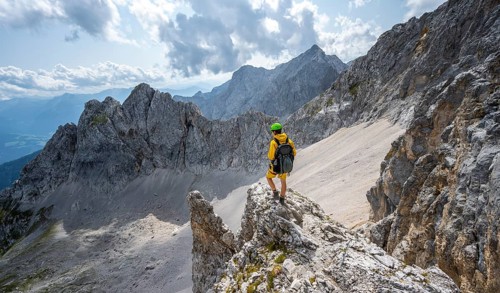 Hiker on rocky outcrop