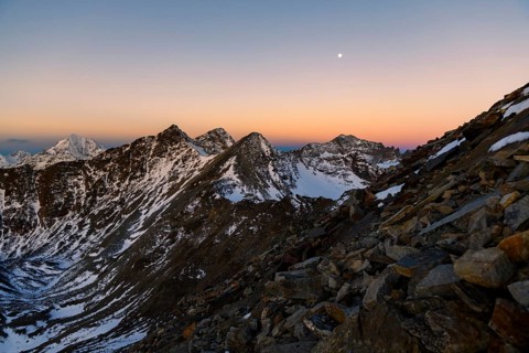 Snowy peak in the morning light