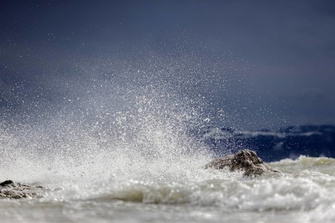Storm Lolita raging on the stony shore in Hagnau