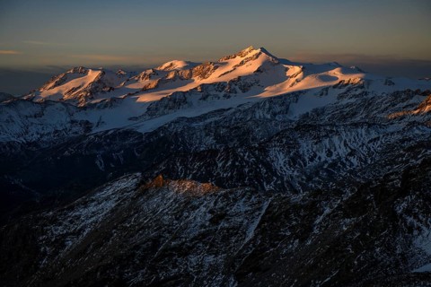 Snowy summit of Monte Cevedale in the morning light