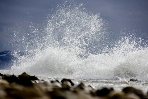 Storm Lolita raging on the stony shore in Hagnau
