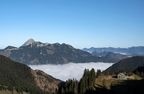 View from Taubensteinhaus of mountains above cloud cover