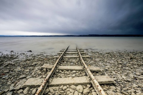 Old tracks lead into Lake Constance near Sturm