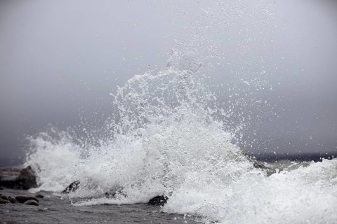 Storm Lolita raging on the stony shore in Hagnau