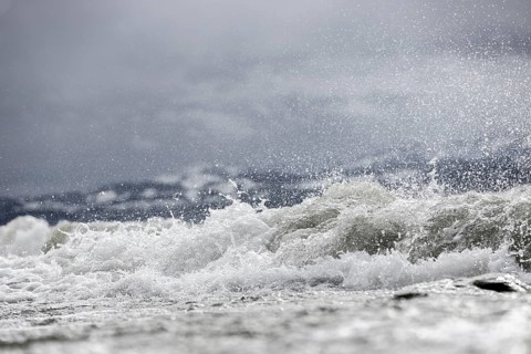 Storm Lolita raging on the stony shore in Hagnau