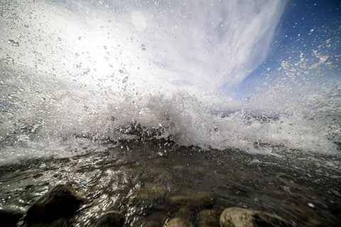 Storm Lolita raging on the stony shore in Hagnau