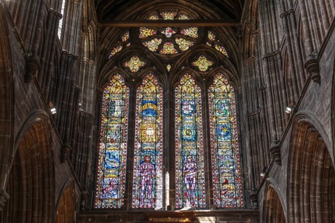 Large colourful Gothic stained glass window