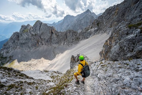 Hikers on the via ferrata