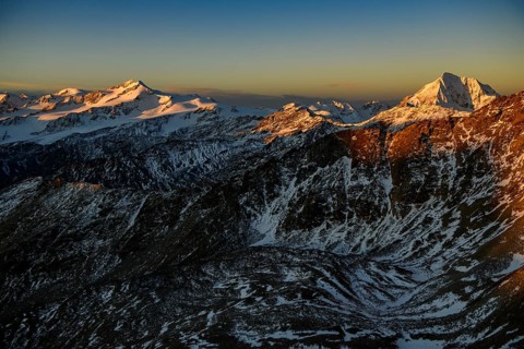 Snowy summit of Monte Cevedale in the morning light