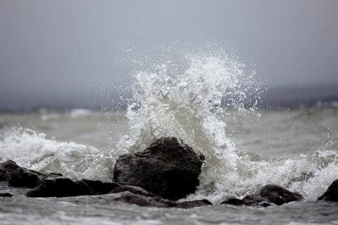 Storm Lolita raging on the stony shore in Hagnau