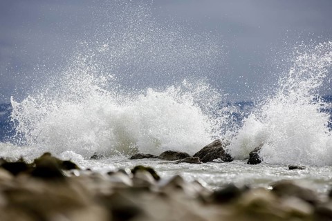 Storm Lolita raging on the stony shore in Hagnau
