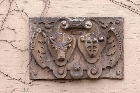 Baroque sandstone relief with two representations of coats of arms