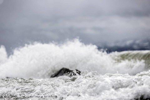 Storm Lolita raging on the stony shore in Hagnau