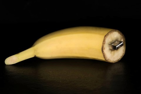 USB stick stuck in a cut banana