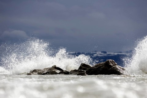 Storm Lolita raging on the stony shore in Hagnau