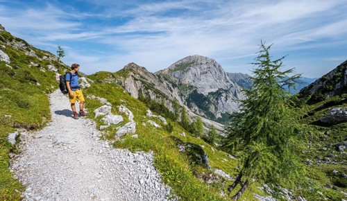 Hikers on the hiking trail to the Lamsenspitze from the Falzthurntal