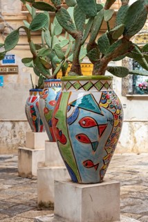 Colourful vases in the street of Kasbah Mazara del Vallo