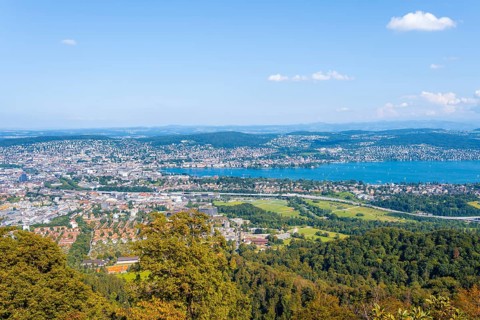 View of the city of Zurich and Lake Zurich from the Uetliberg