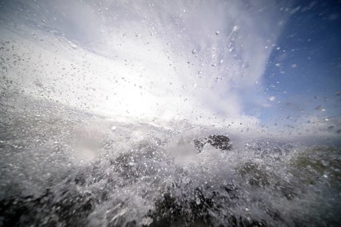 Storm Lolita raging on the stony shore in Hagnau