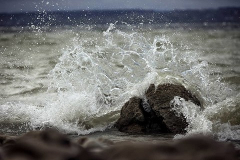 Storm Lolita raging on the stony shore in Hagnau