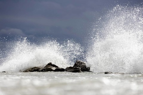 Storm Lolita raging on the stony shore in Hagnau