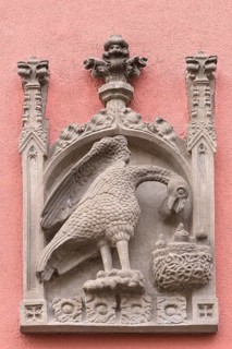 Sandstone relief depicting an eagle on a residential house