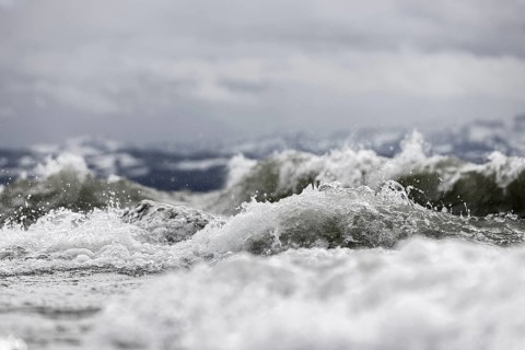Storm Lolita raging on the stony shore in Hagnau