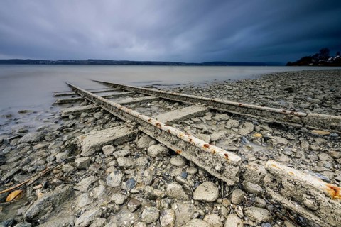 Old tracks lead into Lake Constance near Sturm