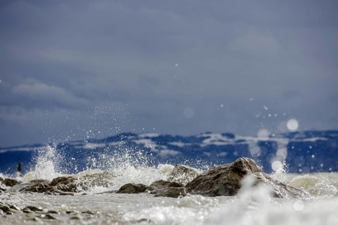 Storm Lolita raging on the stony shore in Hagnau