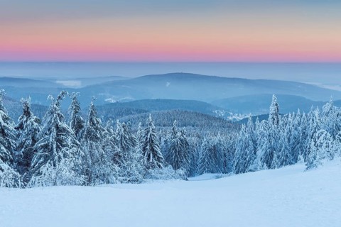 Snow Covered Winter Landscape at Dawn. Grosser Feldberg