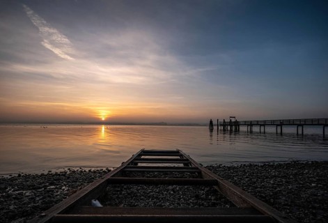 Slipway at sunset at the Lake Ammer