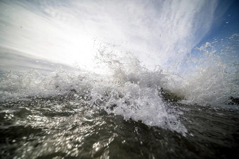 Storm Lolita raging on the stony shore in Hagnau