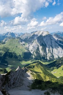 View from the summit of the Lamsenspitze into the Engtal valley with the Gamsjoch summit