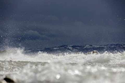 Storm Lolita raging on the stony shore in Hagnau