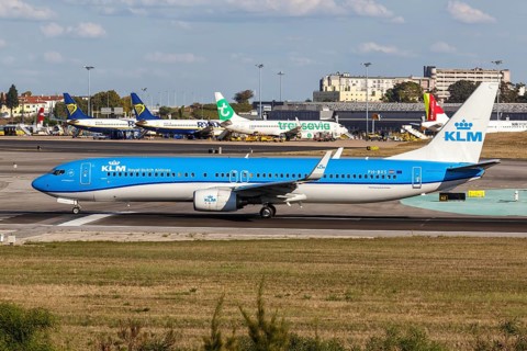 KLM Boeing 737-900 aircraft with registration PH-BXS at the airport in Lisbon