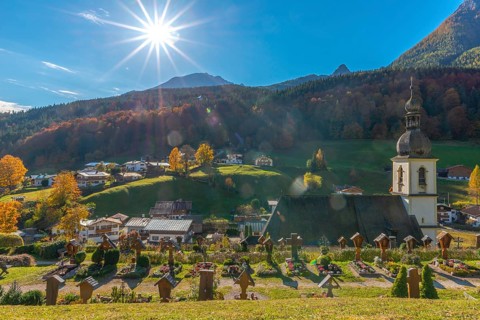 Mountain Cemetery with Parish Church of St. Sebastian Ramsau