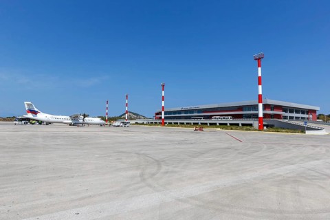 An ATR 72-500 aircraft of Sky Express with registration SX-NIV at the airport in Zakynthos