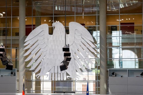 Federal eagle in the plenary hall of the German Bundestag