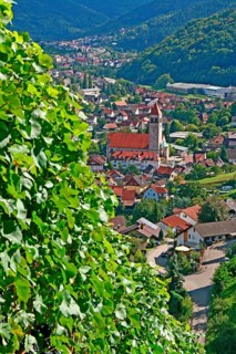 View of Obertsrot and the Sacred Heart Church from the Eberstein Castle Winery