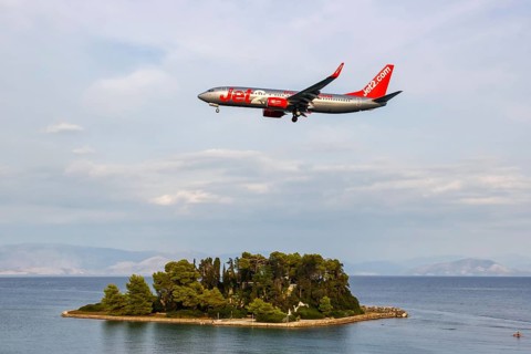 A Jet2 Boeing 737-800 with registration G-JZHW at Corfu Airport
