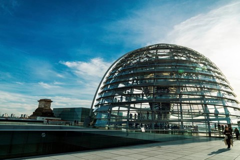 The glass roof of the Reichstag dome in the plenary hall