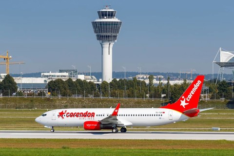 A Corendon Airlines Boeing 737-800 aircraft with registration TC-TJV at Munich Airport
